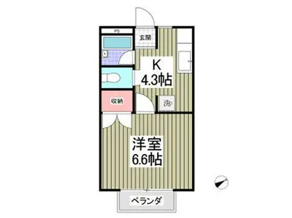 レインボーハウス(1K/2階)の間取り写真