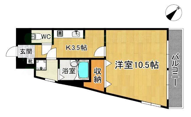 WIN二日市(1K/4階)の間取り写真