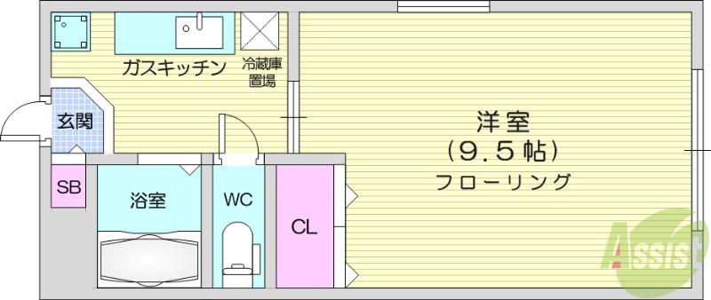 RISING SUN(1K/1階)の間取り写真