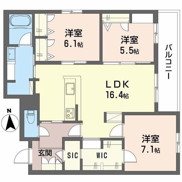 フレシア天王寺 北棟(3LDK/2階)の間取り写真