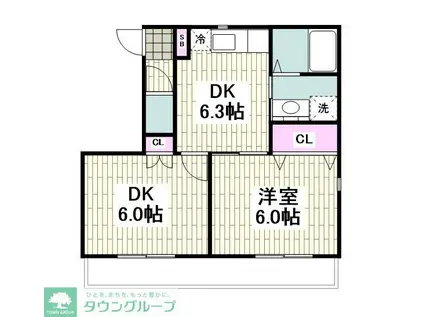 コンフォートハウス(2DK/2階)の間取り写真