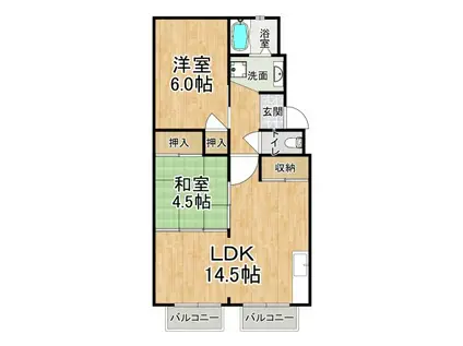 グリーンハイツ白川(2LDK/4階)の間取り写真