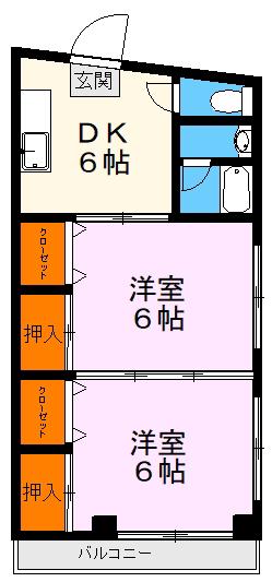 西原スカイハイツ飛鳥(2DK/3階)の間取り写真