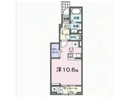 ルフレ I(ワンルーム/1階)の間取り写真
