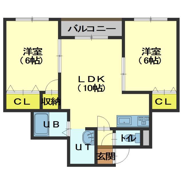 トータス亀田(2LDK/4階)の間取り写真