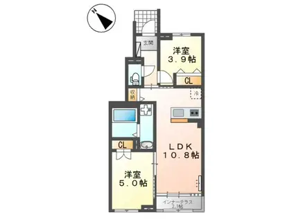 津福本町アパート(2LDK/1階)の間取り写真