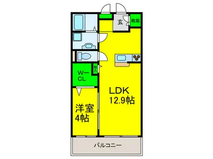 ラ・ヴィ・アン・フルール(1LDK/2階)の間取り写真