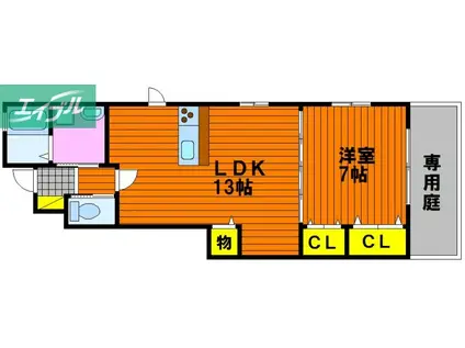 フレンド浜(1LDK/1階)の間取り写真