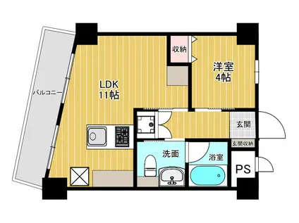 フクダ不動産八木駅前マンション(1LDK/10階)の間取り写真
