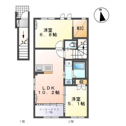 TEORIA 茂庭(2LDK/2階)の間取り写真
