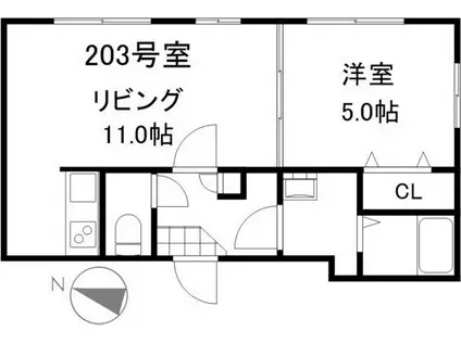 ヒュース平岸G(1LDK/3階)の間取り写真