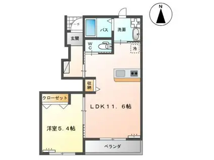 プランドール2ND(1LDK/1階)の間取り写真