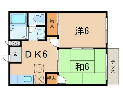 JR草津線 手原駅 徒歩15分 2階建 築34年(2DK/2階)の間取り写真