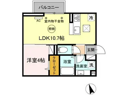 D-ROOMNEXT小郡(1LDK/2階)の間取り写真