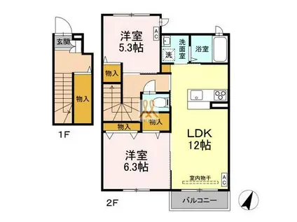 アムール(2LDK/2階)の間取り写真