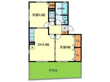 FREE BIRD D棟(2LDK/1階)の間取り写真