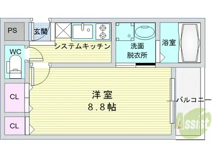 アムールトロワISHIBASHI(1K/2階)の間取り写真