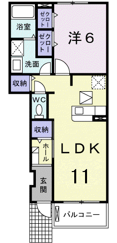 メゾン華陽 A(1LDK/1階)の間取り写真