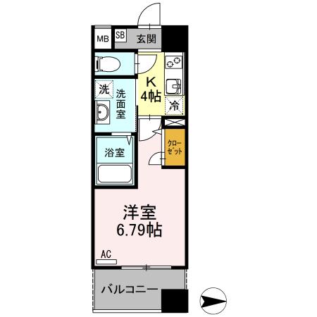 コンフォートレジデンス仙台東口(1K/2階)の間取り写真