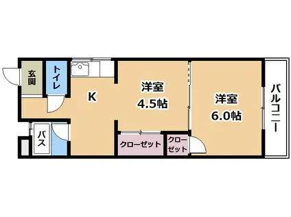 ヤマモトハイツ(2K/2階)の間取り写真
