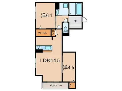 メゾン・ド・プティエル今津(2LDK/1階)の間取り写真