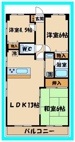 アプリレーINAGI(3LDK/2階)の間取り写真