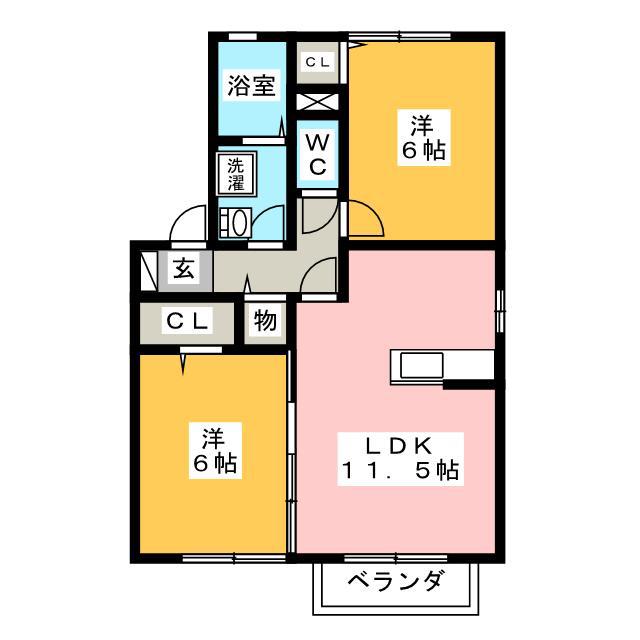 春夏秋冬 夏(2LDK/1階)の間取り写真