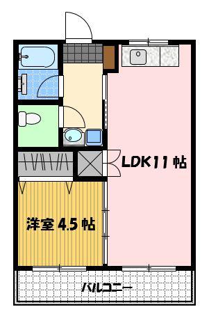 ペティオン富士見(1LDK/2階)の間取り写真