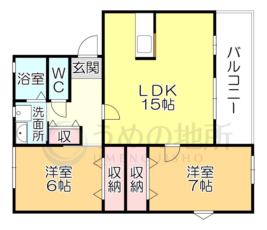 グリーンコーポ浪打 壱番館(2LDK/1階)の間取り写真