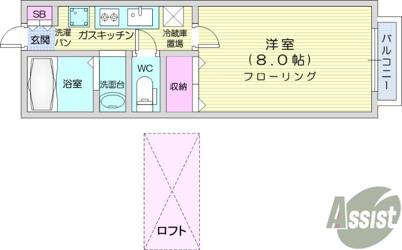 ウエストキャッスル河原町(1K/1階)の間取り写真