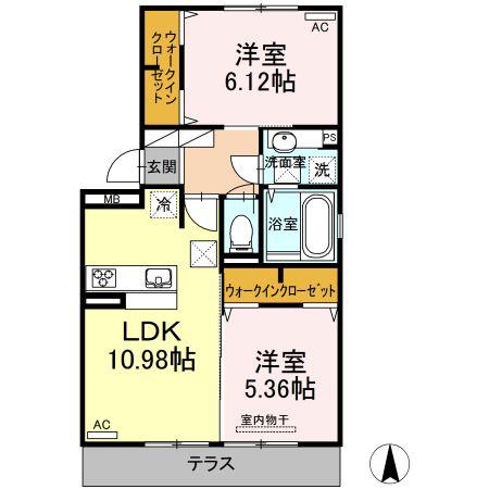 ヴァン・ベール五里木(2LDK/1階)の間取り写真