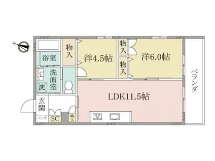 ヘーベルヴィレッジ領家浦和領家ヴェルデ(2LDK/1階)の間取り写真