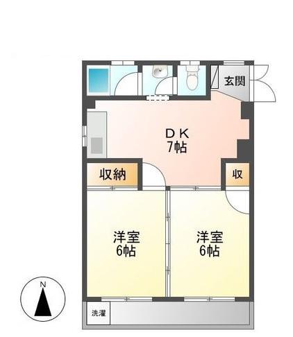 辻広ビル(2DK/5階)の間取り写真