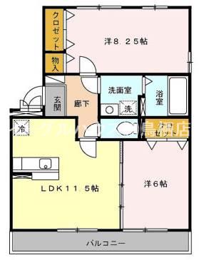 ウィスタリア(2LDK/3階)の間取り写真