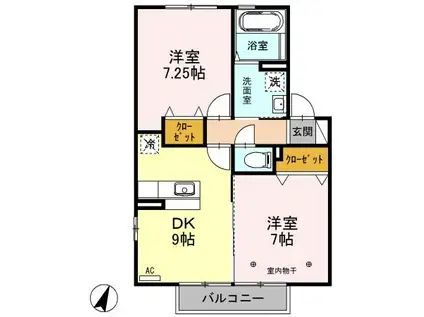 ソラーナ 日向町(2DK/2階)の間取り写真