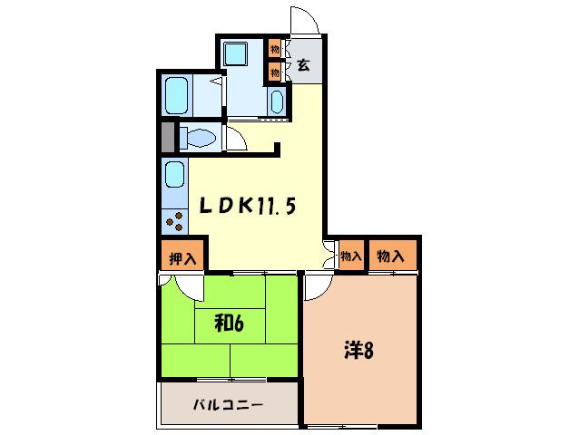 グリシーヌ静徳(2LDK/3階)の間取り写真