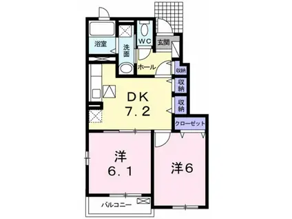 プレミールヴィラ(2DK/1階)の間取り写真
