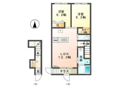 ブリスガーデンI(2LDK/2階)の間取り写真