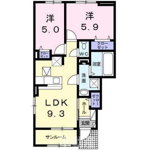 ベラ ルーチェ A(2LDK/1階)の間取り写真