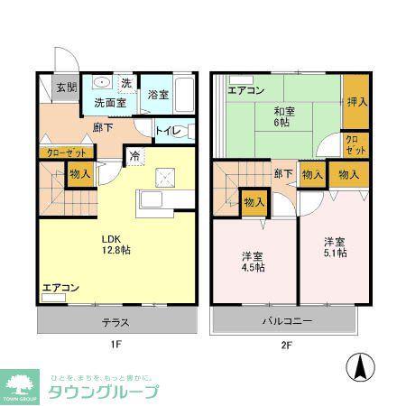 ラ・ポワールAB(2LDK/1階)の間取り写真