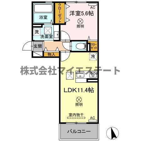 ウェスタ古閑中(1LDK/1階)の間取り写真