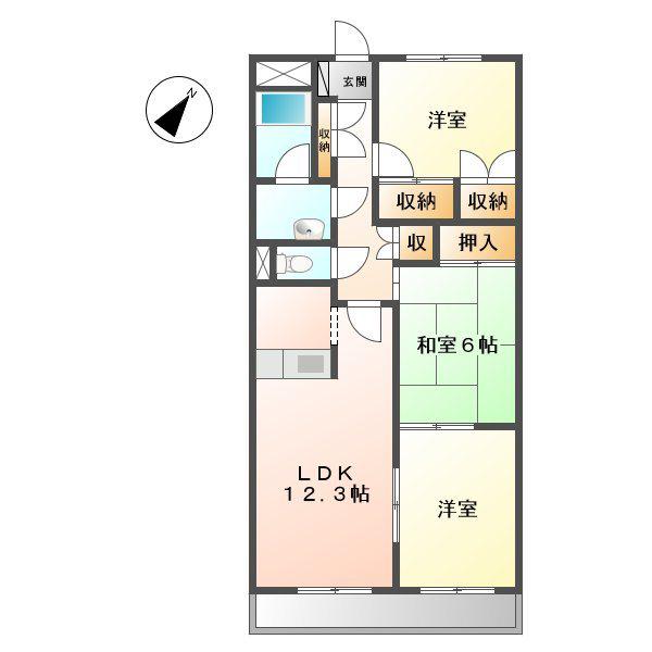 グローリア壱番館(3LDK/2階)の間取り写真