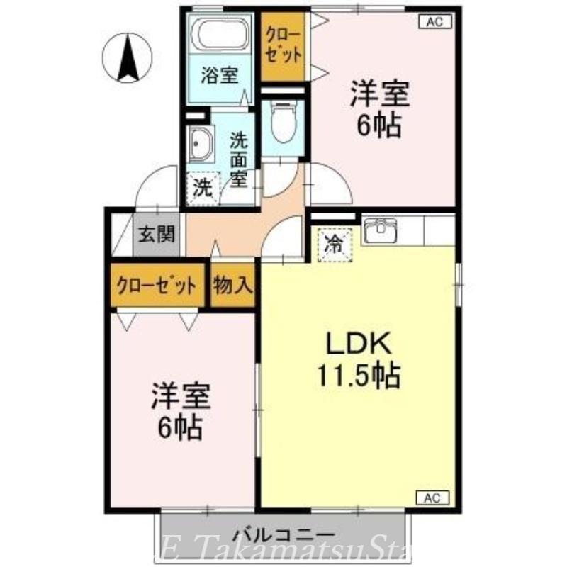 シャンブルC棟(2LDK/1階)の間取り写真