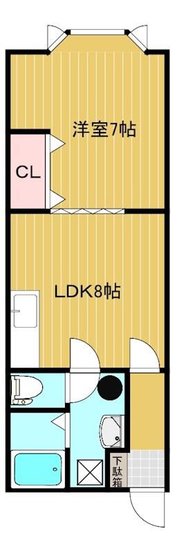 コーポはっとり(1LDK/2階)の間取り写真