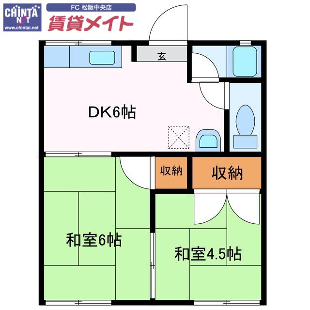 サンコーポ夏目(2DK/2階)の間取り写真