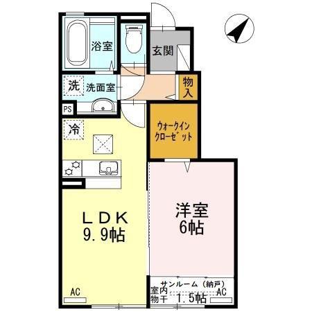 スマイリィハウス愛野(1LDK/1階)の間取り写真