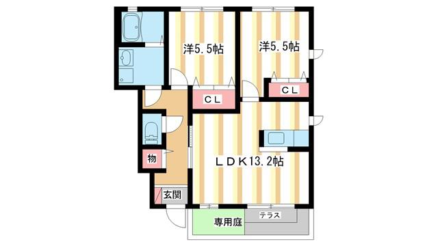 ラフィナート B棟(2LDK/1階)の間取り写真