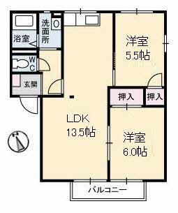 サンハイツ幕山A棟(2LDK/1階)の間取り写真