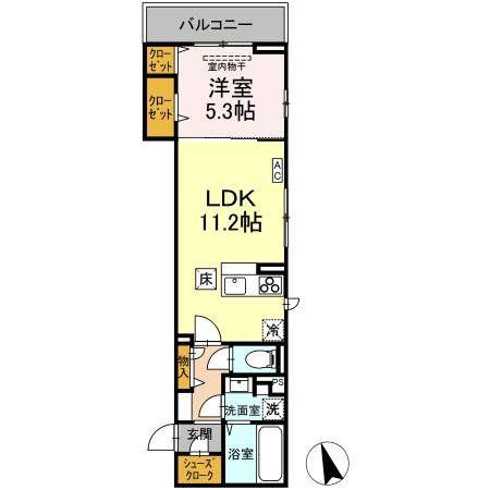 LUXE GRACIA 成田町(1LDK/3階)の間取り写真
