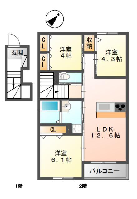 PARTENAIRE(3LDK/2階)の間取り写真